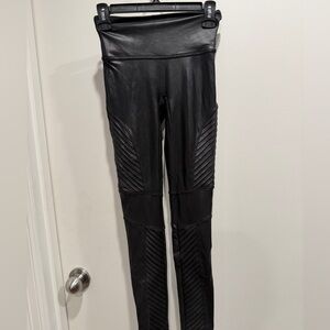 SPANX Black Faux Leather Moto-Panel Leggings. Pre loved